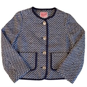 Kate Spade NWOT Nightcap Multi Navy Nautical Tweed Logo Jacket Blazer Si…